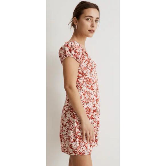 Madewell Margie Mini Dress In Abstract‎ Flora Orange Floral Linen Blend Size 2 - Picture 3 of 11